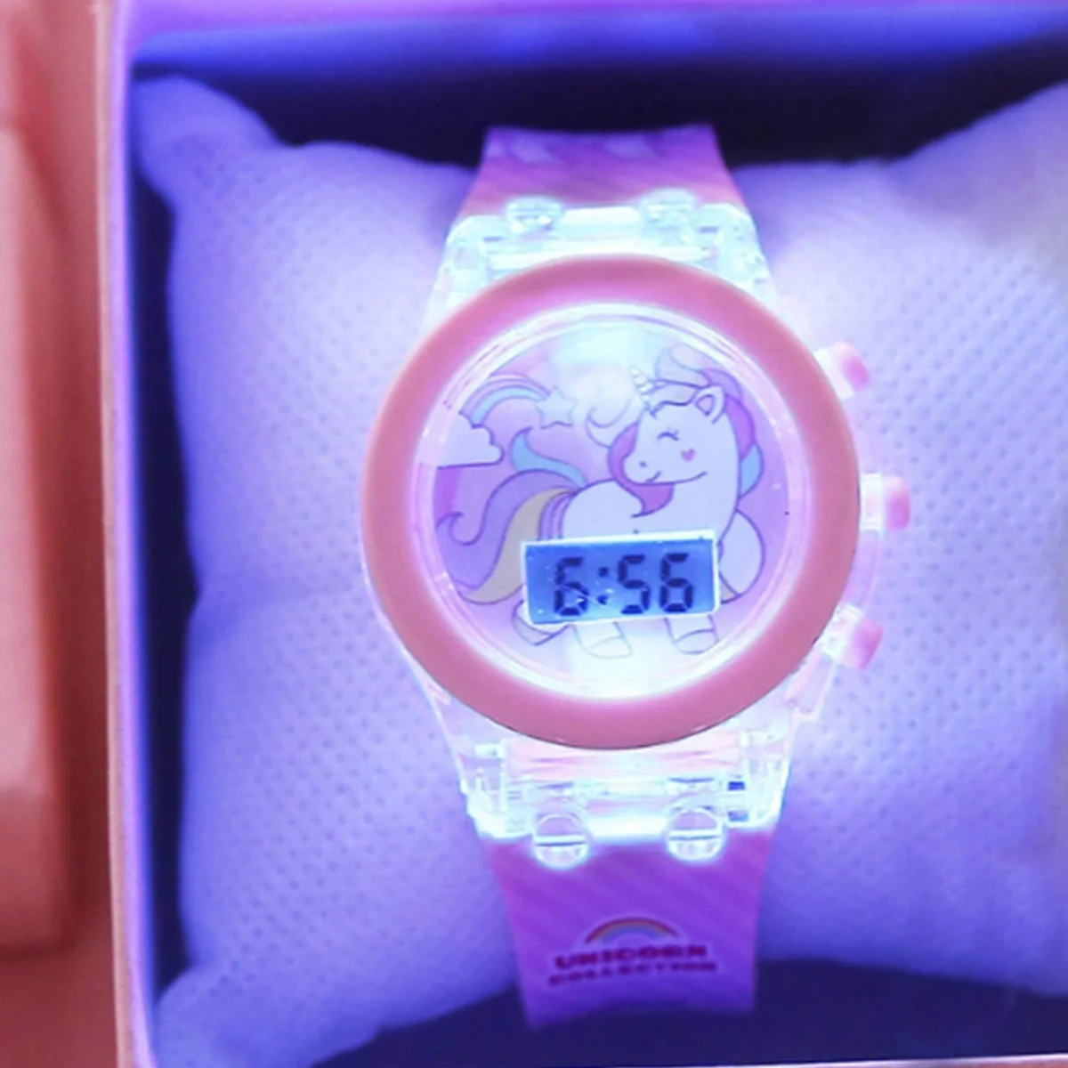 1pcs Jelly Candy Cartoon Unicorn Digital Pointer Quartz Light Girl Watch 1pcs White Rabbit Grass Jewelry Set