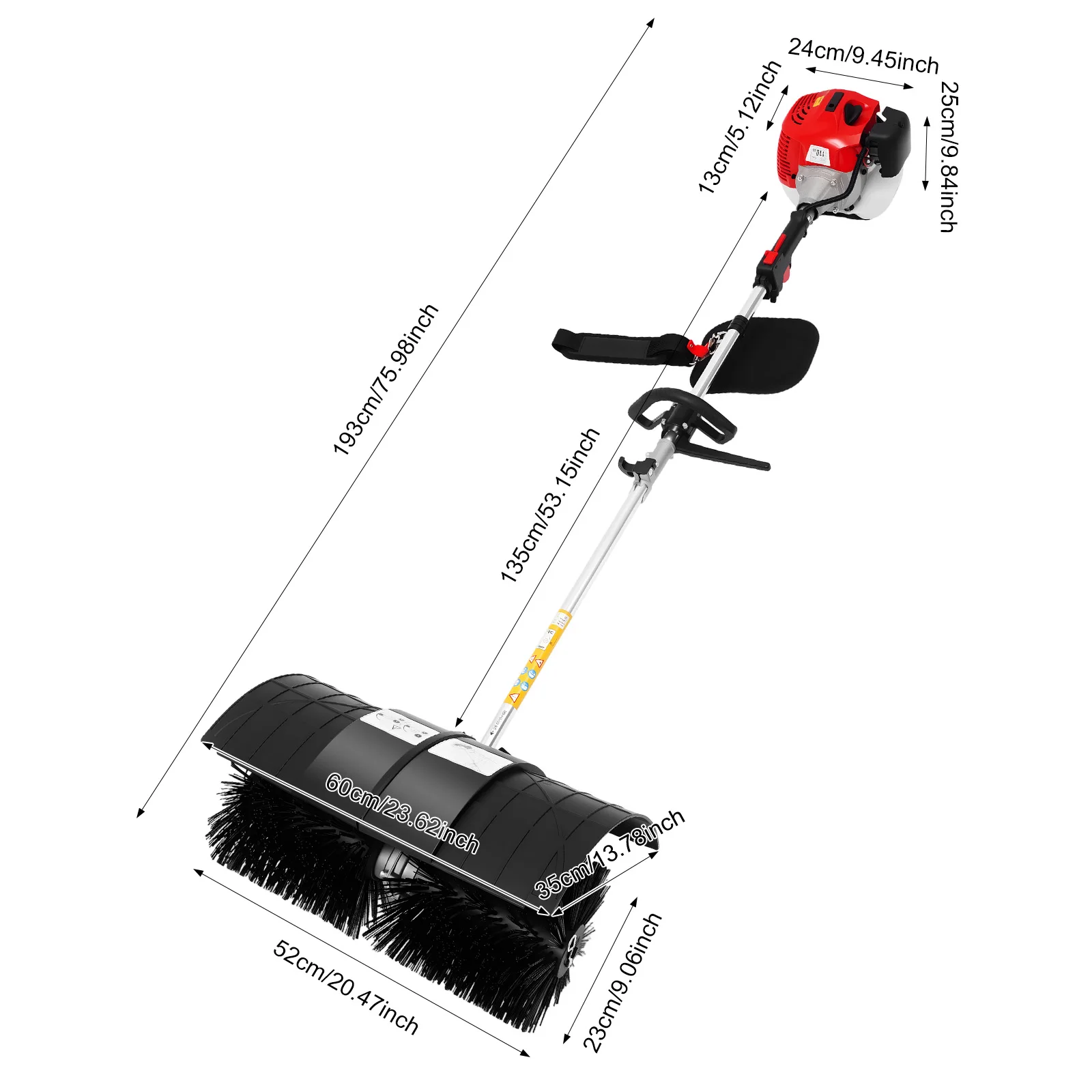 52cc 2‑Stroke Gasoline Handheld Sweeper 1.7kW 2.3HP Air‑cooled Engine 1L Fuel Tank Wide 23×52cm Brush Shoulder Strap Goggles