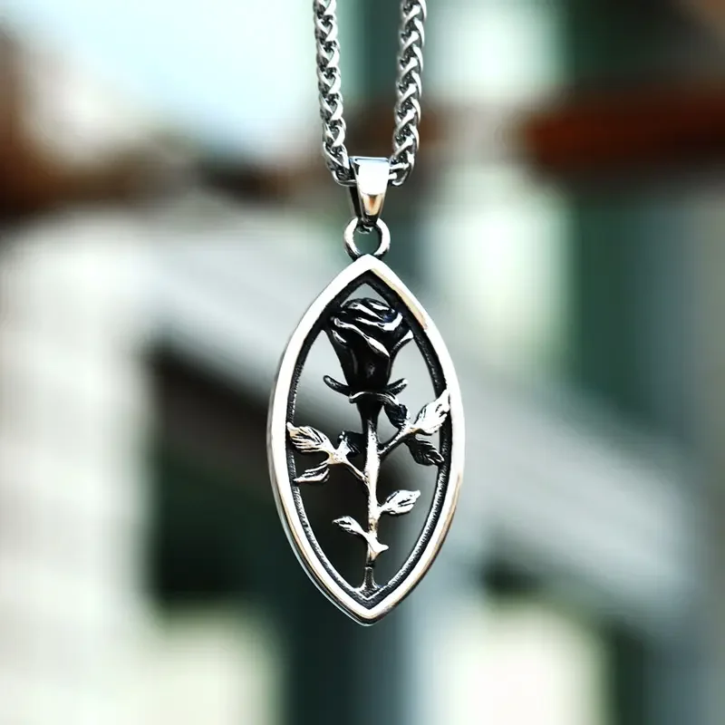 Vintage Five-pointed Star Rose Flower Pendant Stainless Steel Necklace For Men Women Jewelry Wholesale Gifts