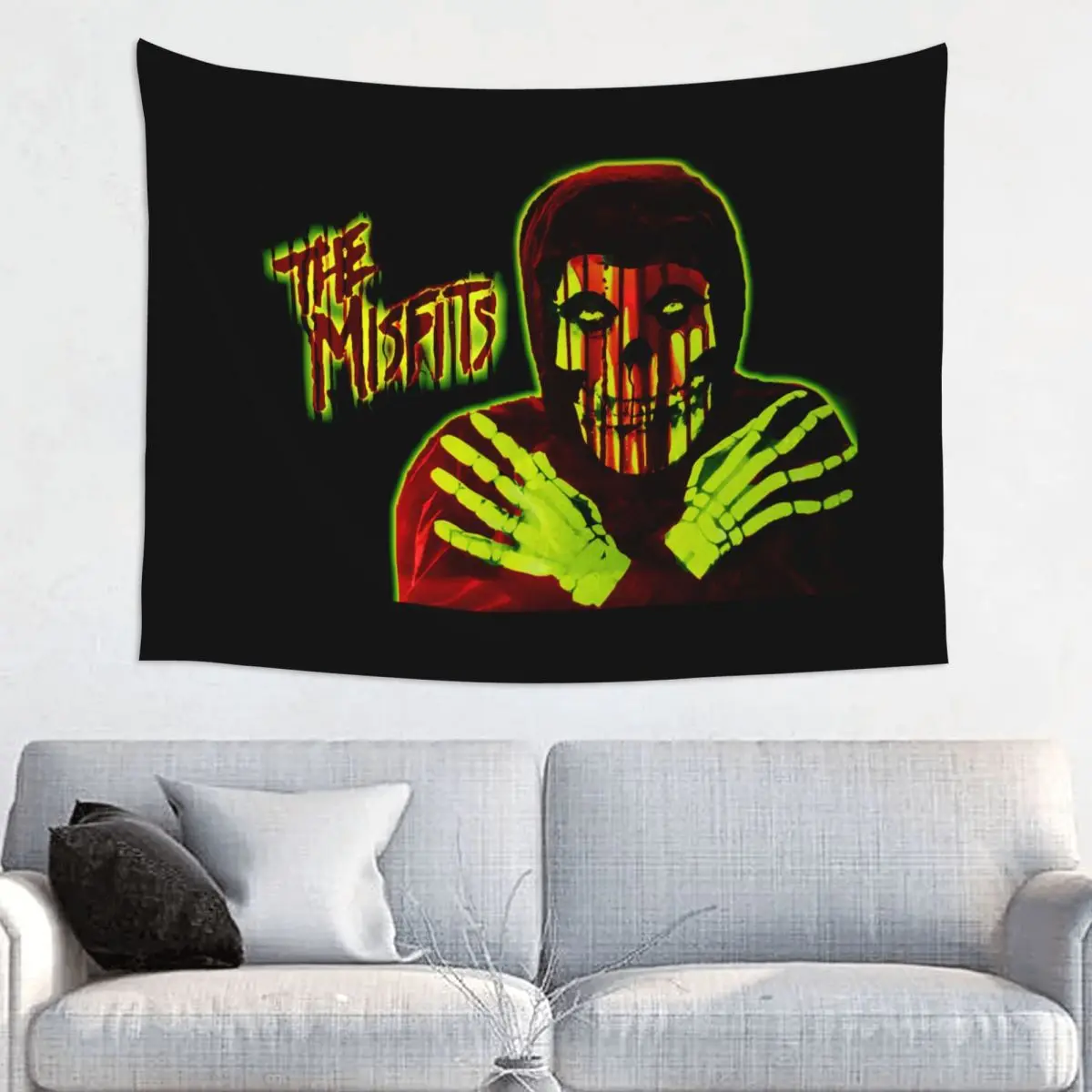 Customized Rock Punk Band Misfits Skull Face Tapestry Hippie Room Decor Tapestries Wall Hanging for Living Room Home Decoration