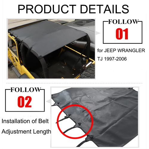 Imagen 2 del producto Cubierta superior de techo suave de cuero, parasol, cubierta Anti UV para Jeep Wrangler TJ 1997-2006, parte superior de Bikini extendida, accesorios exteriores de coche