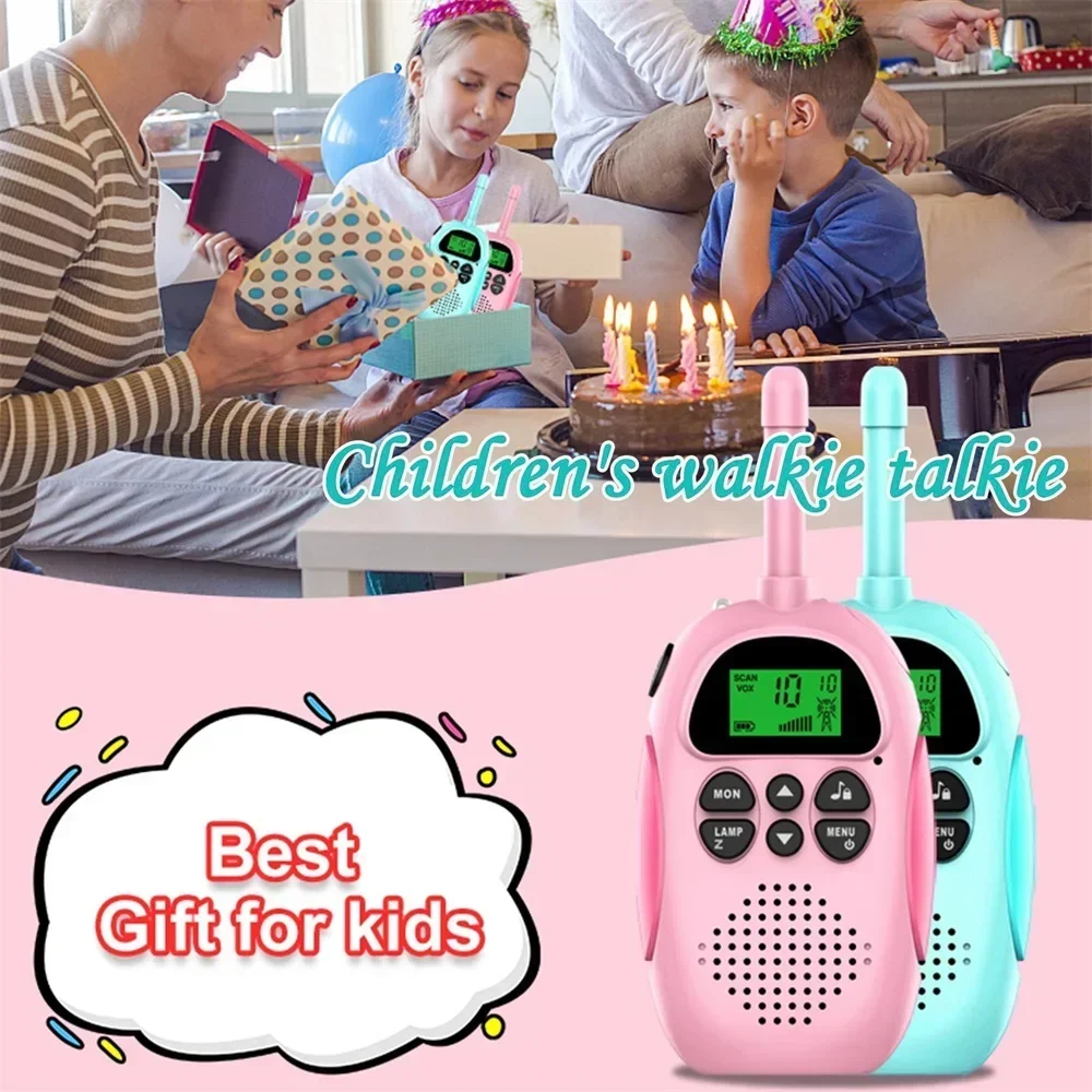 2 pçs walkie talkie crianças mini portátil 3-5km de longo alcance 1000mah bateria rádio interfone brinquedos com lanterna para meninos meninas presente