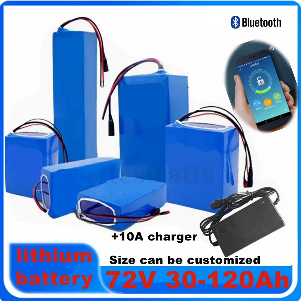 72v 40Ah 50Ah 60Ah 70Ah 80Ah 100Ah lithium ion battery with bluetooth BMS for 5000W scooter Motorcycle Forklift Crane truck