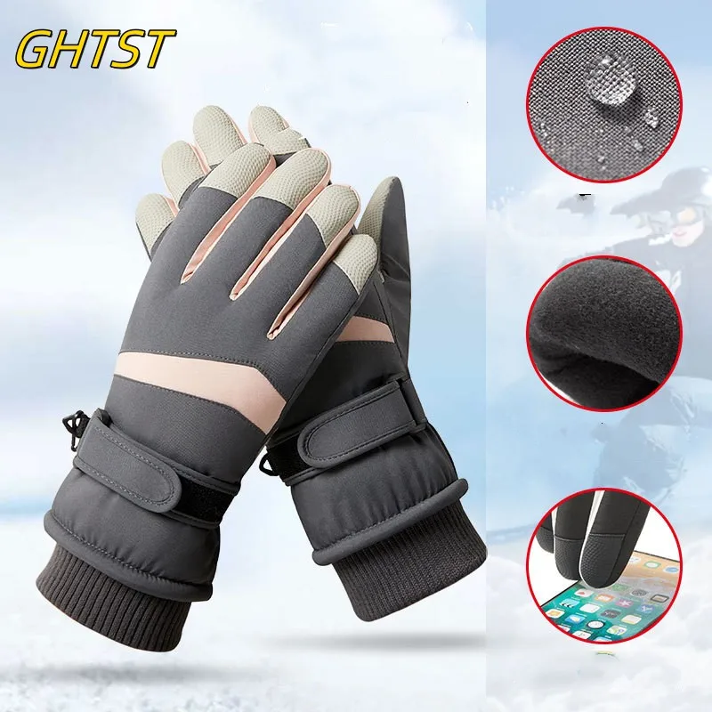 Winter Ski Gloves Waterproof -30C Degree Fleece Thickened Non-slip Touch Screen esqui  Motorcycle Black Snowboard Accessories