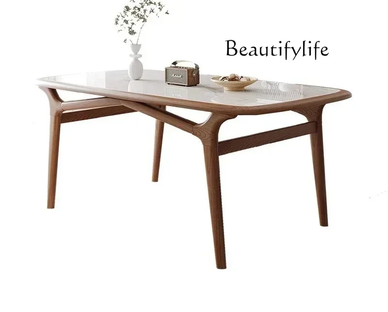 zL Tempered Glass Dining Table Light Luxury Small Apartment Dining Table Simple Rectangular Solid Wood Dining Tables and Chairs