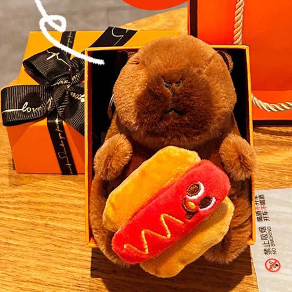 Brązowy Miękki Brelok Kapibara Śmieszny Hamburger Pluszowy Zwierzak Zawieszka Futrzane Frytki Kreskówkowa Lalka Breloczek Dziewczęcy