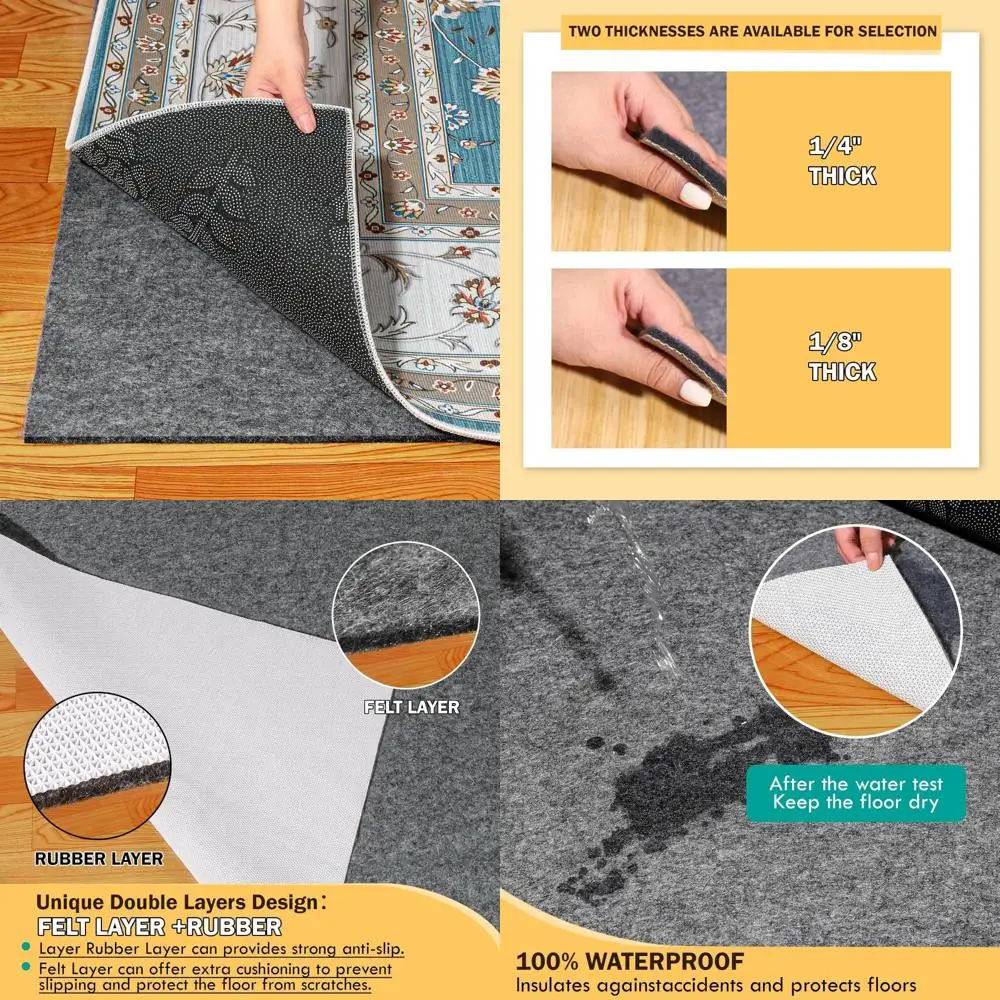

Waterproof Rug Pad, 8x10 ft Under Area Rug Carpet Pad, Non Slip Felt Rug Pads for Hardwood Floors, Keep Carpets in Place Soft an