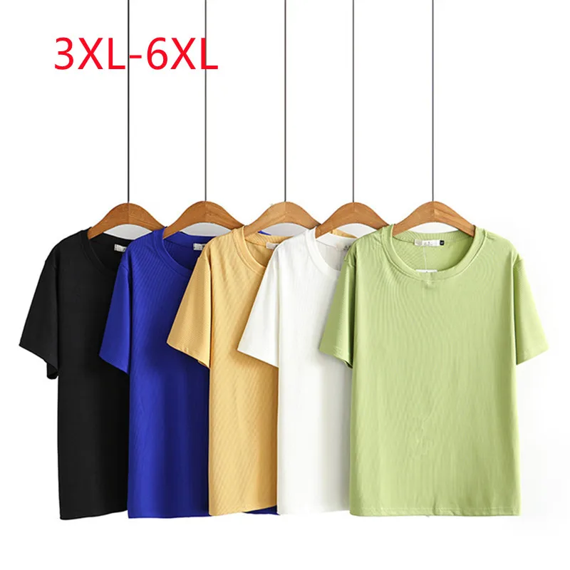 

Summer new 2022 large Womens slim loose round neck knit short sleeve Plus Size T-shirt 3XL 4XL 5XL 6xl