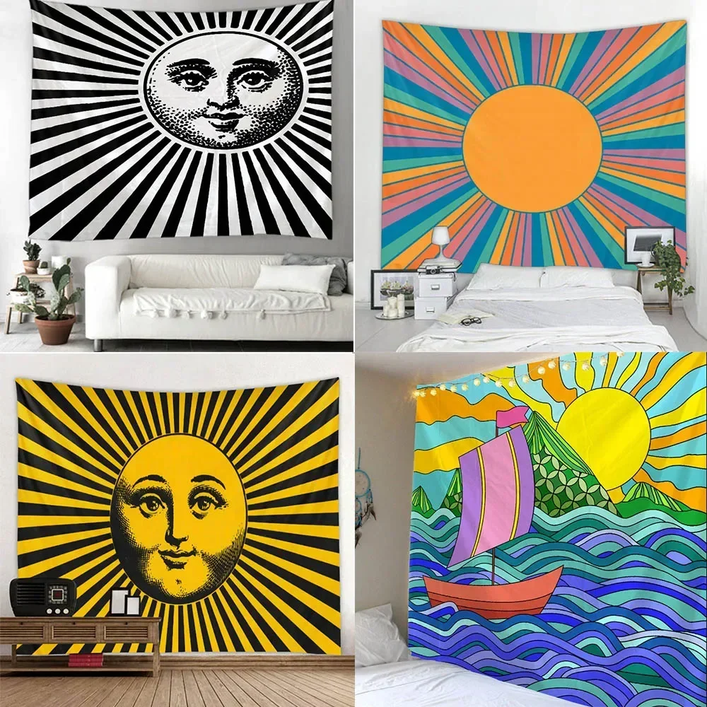 Customizable Sun Art Illustration Tapestry Wall Hanging Hippie Psychedelic Home Decor Boho Wall Decor Yoga Spacers