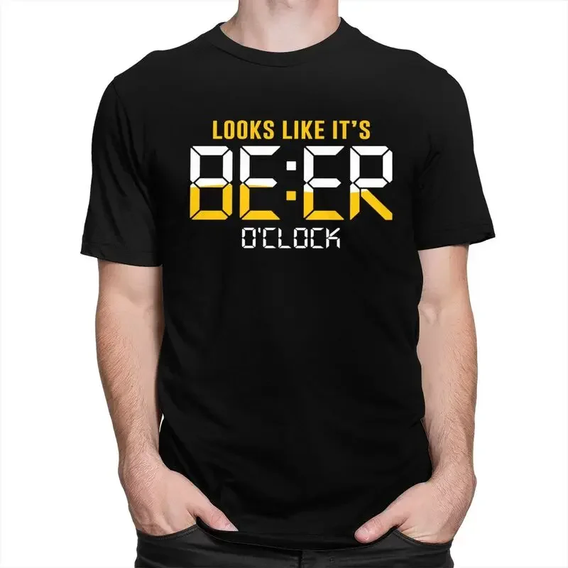 Beer OClock Digital Display Graphic Men's T-Shirt Breathable Cotton Casual Tee