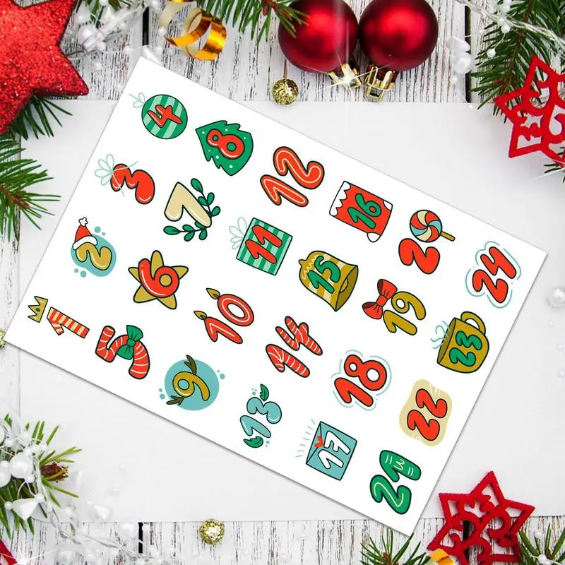 24pcs Cookie Candy Seal Stickers DIY Gift Packaging Labels Xmas Decor Merry Christmas Advent Calendar Number Paper Stickers