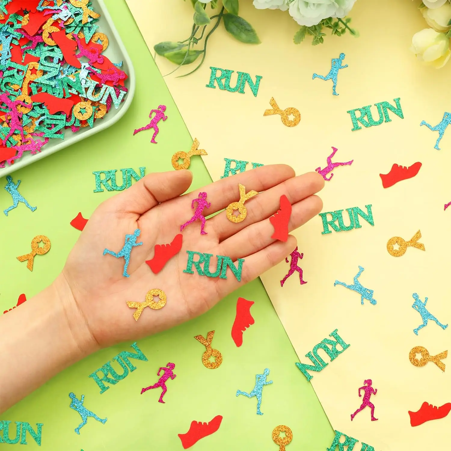 Running Themed PartyDecor 200Pcs Table Confetti Medal Sneaker Race Marathon Cross Country Sports Fitness Birthday Party Supplies