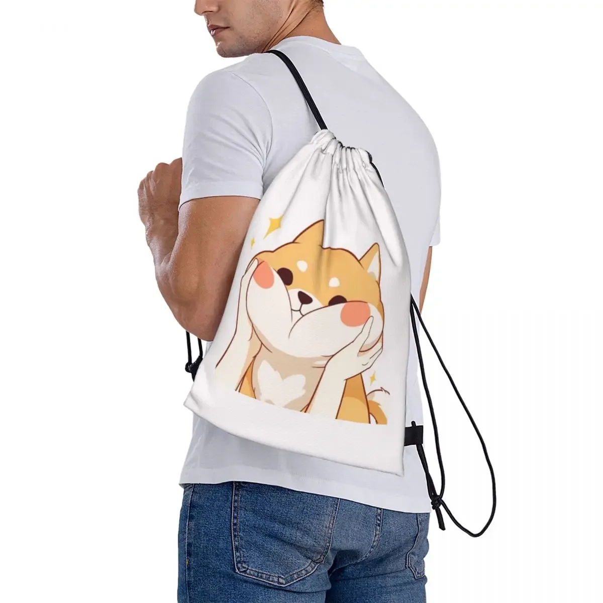 Kawaii Shiba Inu Backpacks Fashion Portable Drawstring Bags Drawstring Bundle Pocket Sports Bag BookBag For Man Woman School