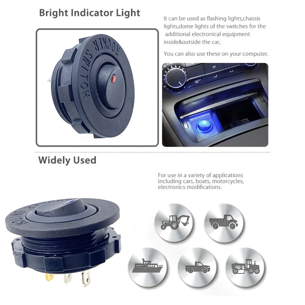 Ein/Aus Runder Kippschalter mit LED, 3 Kontakte, 2 Gänge, DC 5V 9V 12V 24V, 10A 20A, für Auto-Armaturenbrett, Armaturenbrett, Boot, LKW, Druckknopf – Detail 6