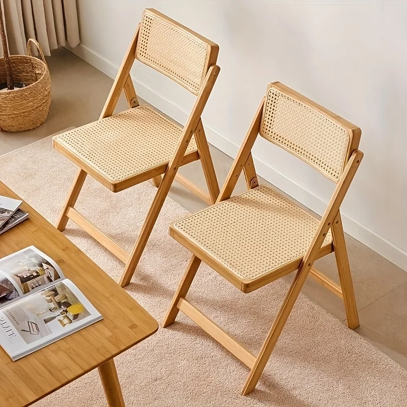 Modern Bamboo Folding Chair, Open Back Design - Light Natural Finish, 330 lbs Weight Capacity, Suitable for Living Room