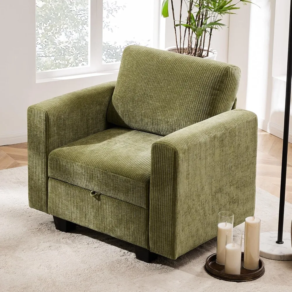 Modern Accent Chair with Storage,Corduroy Armchair, Single Sofa Chair for Living Room,Bedroom, Green