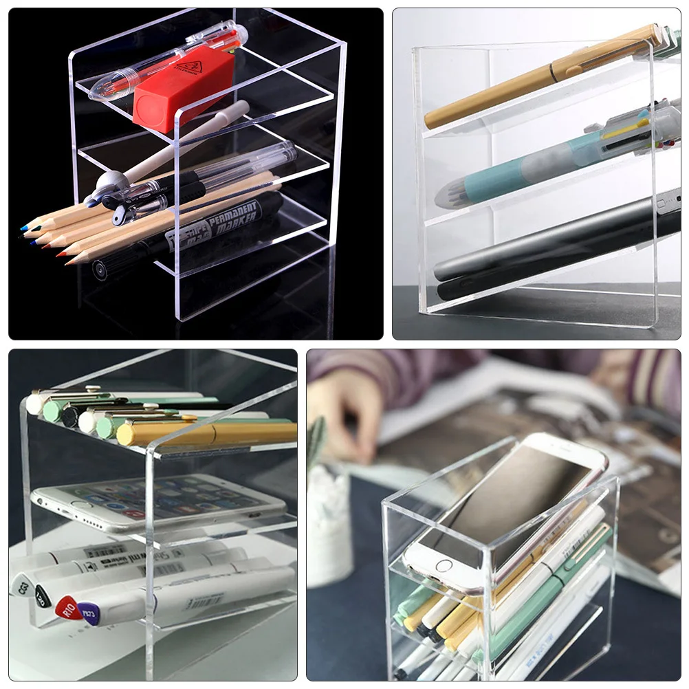 1 قطعة حامل قلم منظم مكتب حاوية سطح المكتب الاكريليك لمكتب اللوازم المدرسية تخزين مقلمة صندوق أدوات مكتب أشتات