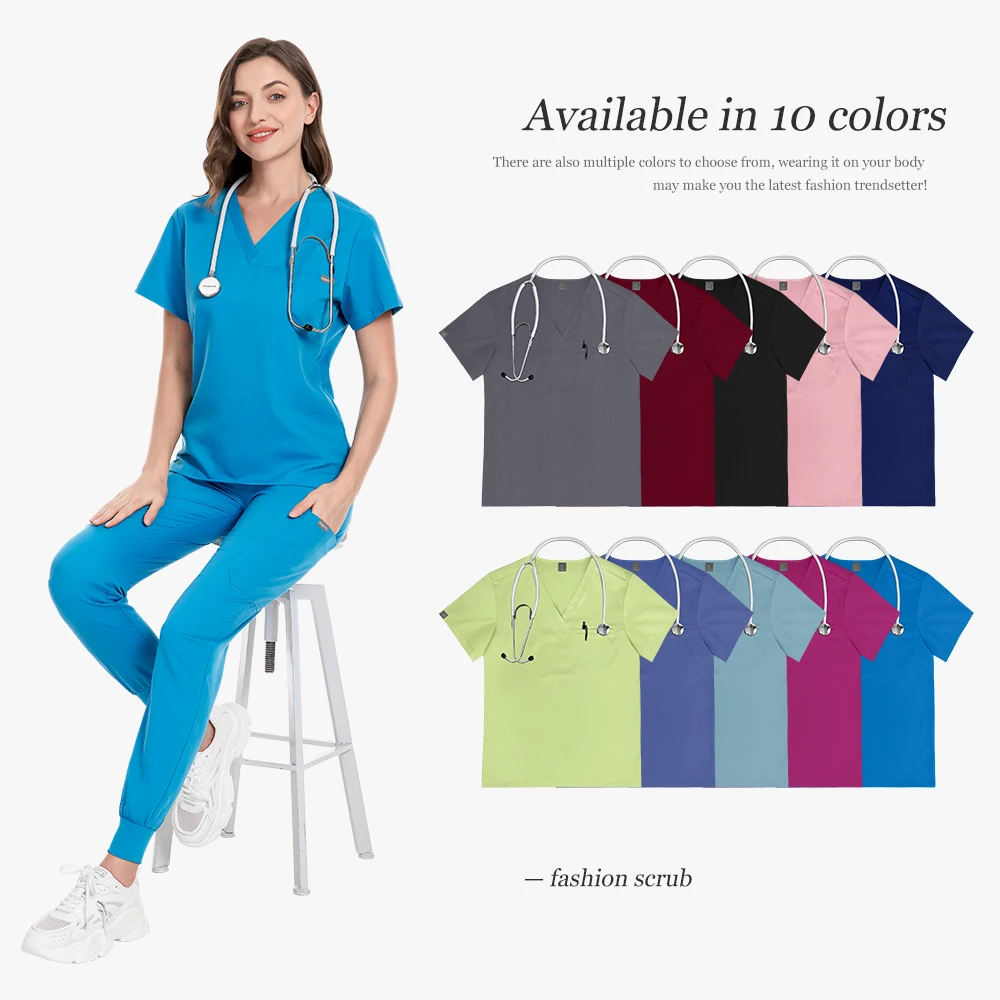 Medische Scrubs Verpleging Vrouwen Mannen Verpleegstersuniformen Sets Joggers Broek Korte mouwen Top Tweedelige set Dierenkliniek Veterinair uniform