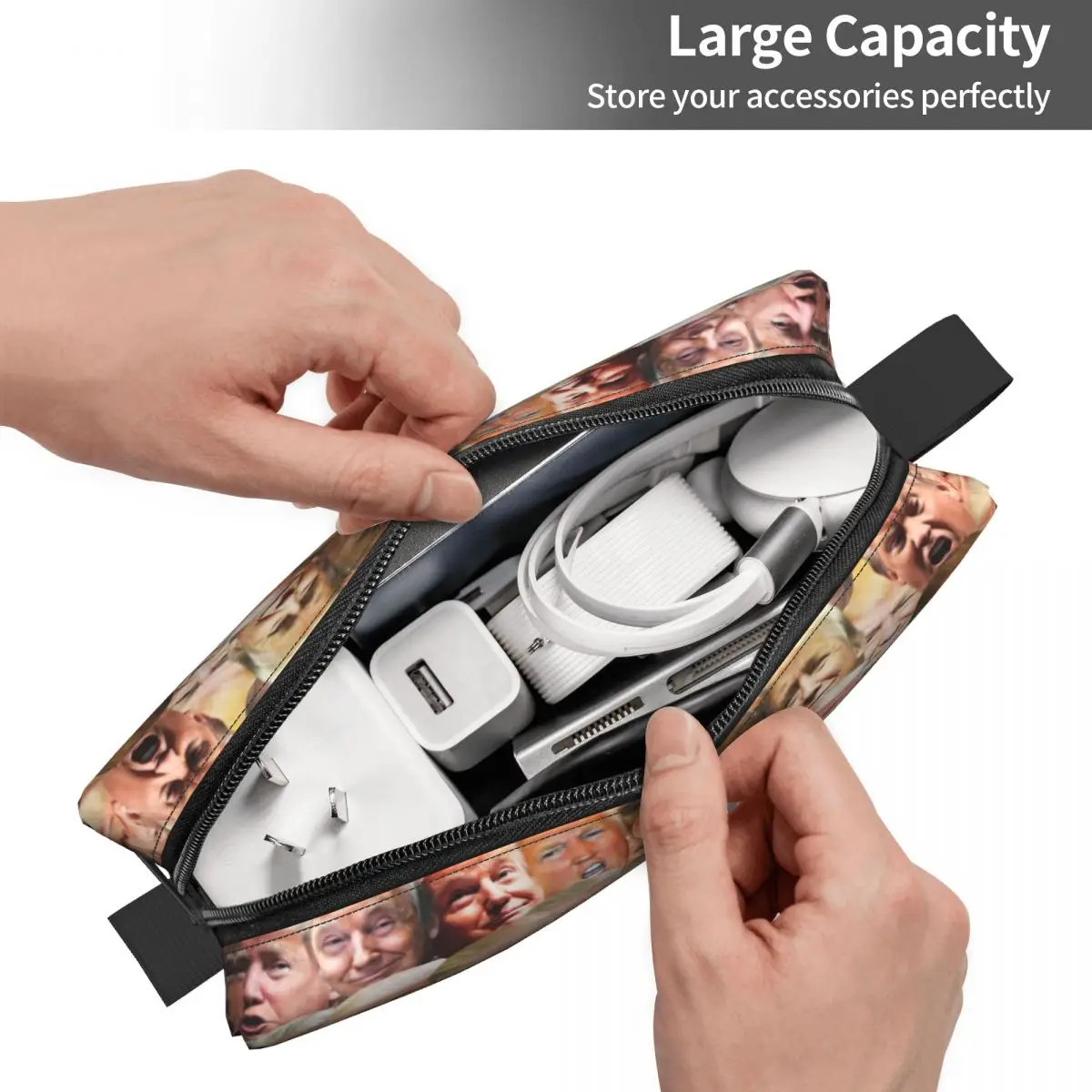 Trump Meme Collage Toiletry Bag Women American Presidential Trump Makeup Cosmetic Organizer Ladies Beauty Storage Dopp Kit Case