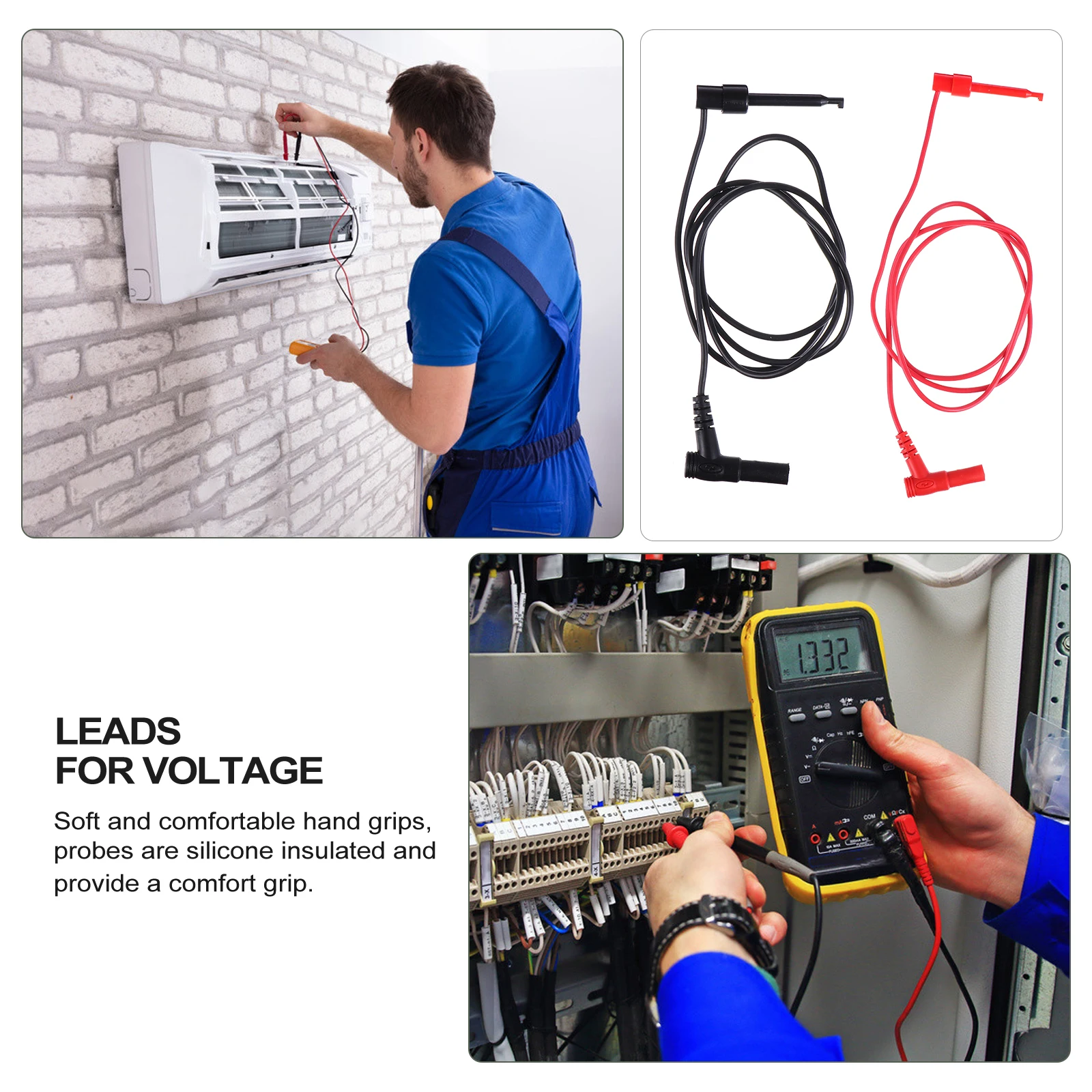 

2Pcs Digital Multimeter Test Lead Kit Silicone Insulated Test Probe Set Electrical Circuit Tester Leads for Voltage Measurement