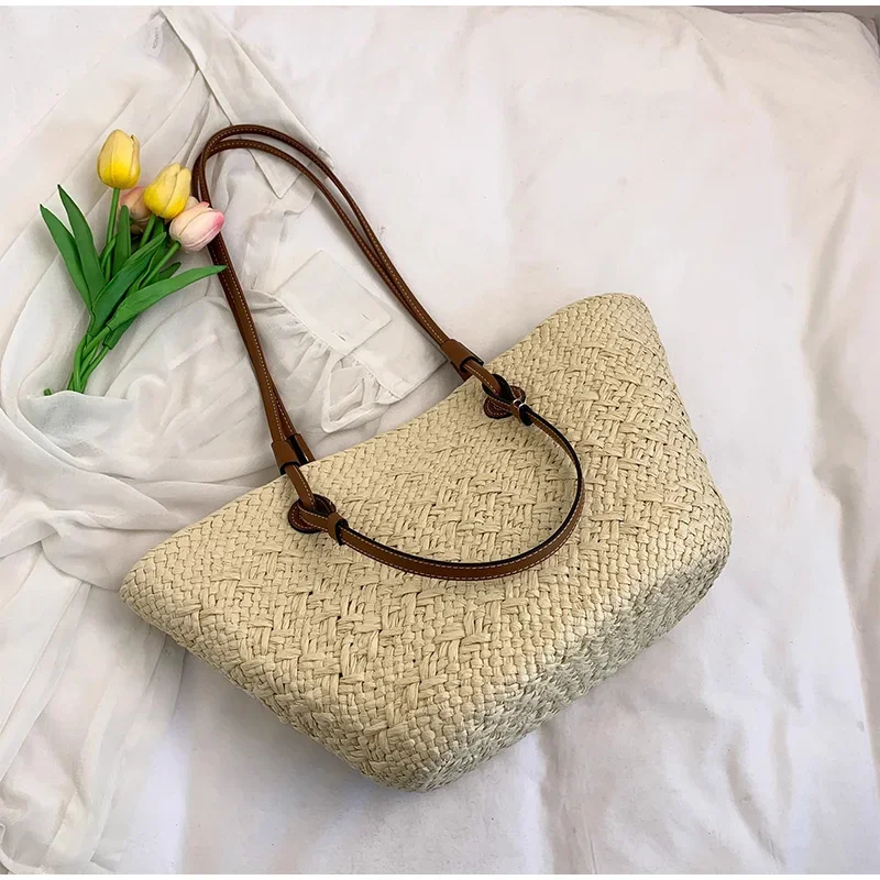Neue Schulter Tasche Handgemachte Stroh Gewebt Große Kapazität Marke Hochwertige Korb Tasche Sommer Strand Urlaub Mode Handtasche Forwomen – Detail 17