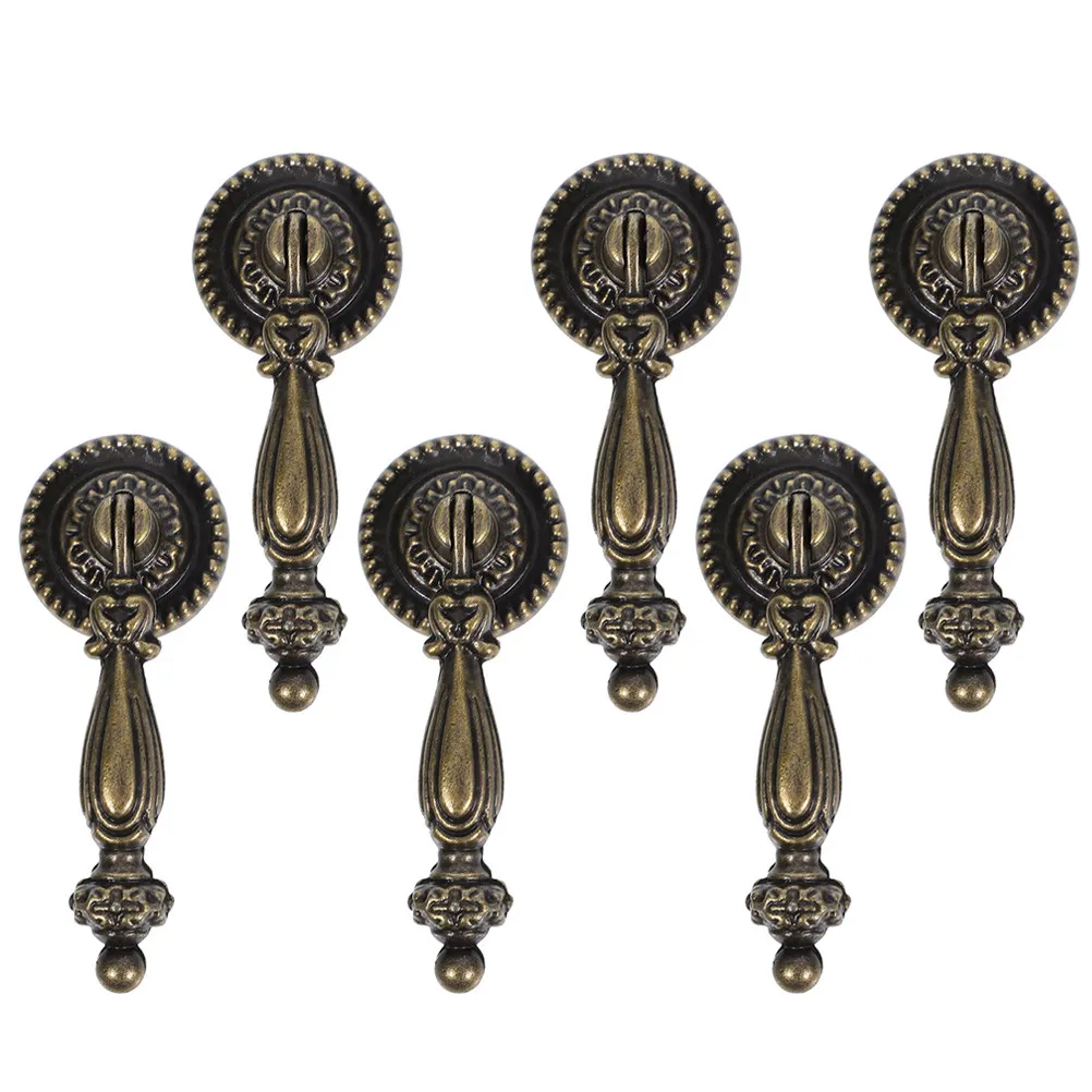 6Pcs Vintage Bronze Drawer Handles Zinc Alloy Cabinet Pulls Single Hole Design Elegant Retro Decorative Hardware for Kitchen