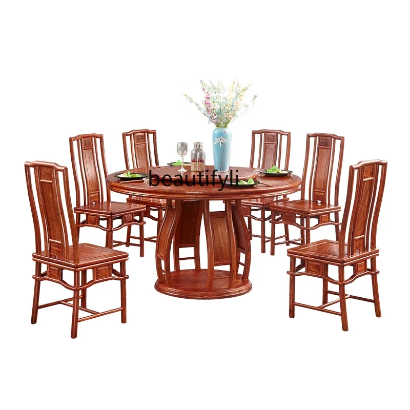 

New Chinese Style Rosewood Pterocarpus Erinaceus Poir. round Table Rosewood Dining Table All Solid Wood Dining Tables and Chairs