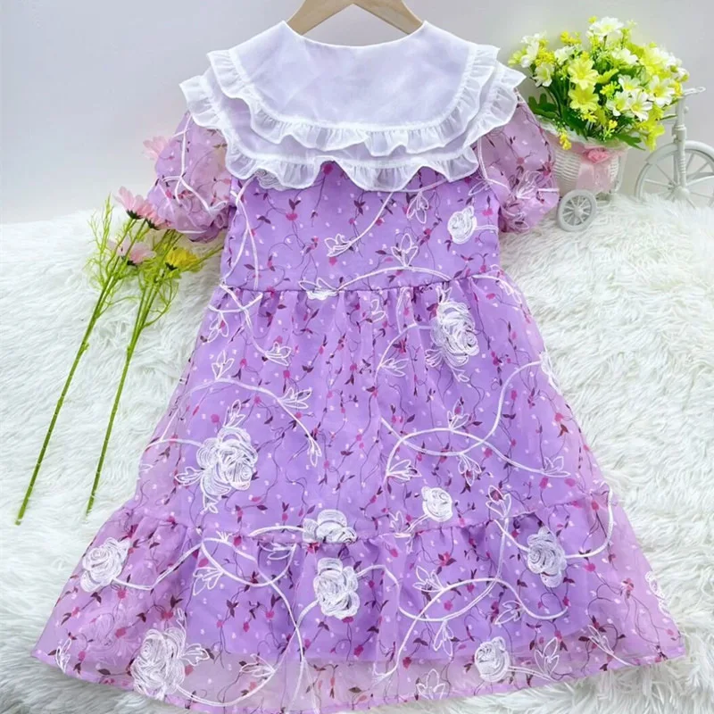 ชุดเดรสเวอร์ชั่นเกาหลีแขนสั้นชุดฤดูร้อน 2025 ชุดเจ้าหญิงสาวมีสไตล์และทันสมัยใหม่