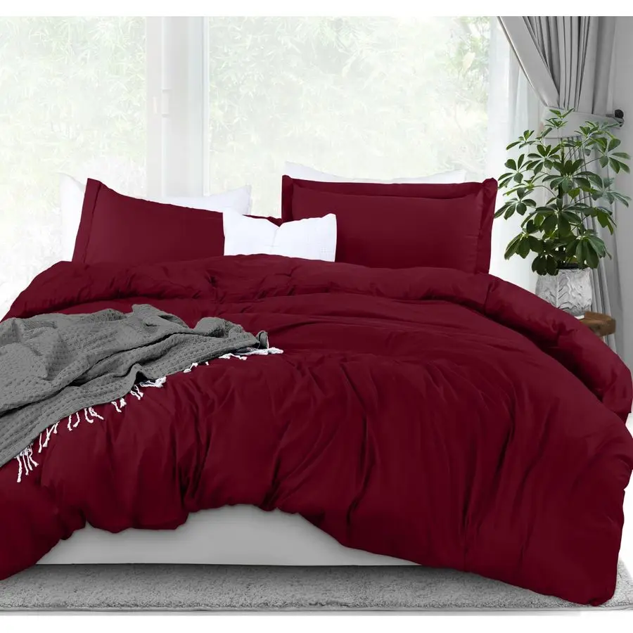 

Комплект постельного белья King Size из 3 предметов с застежкой-молнией: 1 пододеяльник 104x90 дюймов и 2 наволочки 20x36 дюймов, бордовый, Comfo