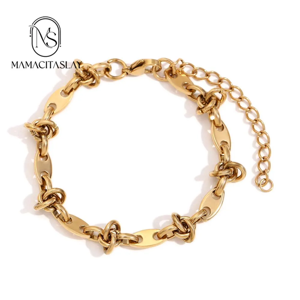 

MamacitaSlay Popular coffee bean pig nose buckle three for a knot handmade chain women's hand bracelets aliexpress Jewelry
