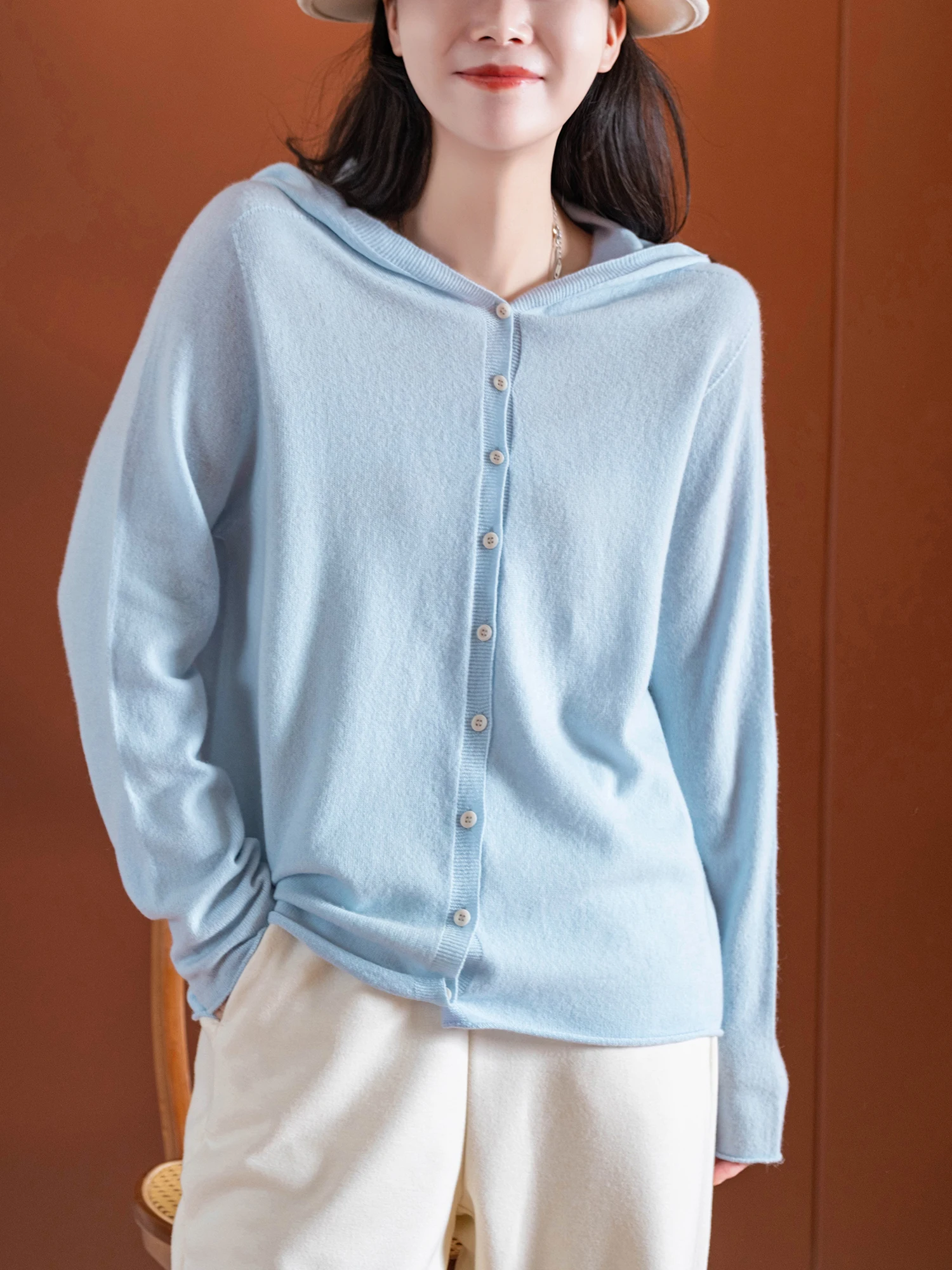 

Мягкий, комфортный шерстяной вязаный кардиган от Little Ear Production, 260 г, 90 петель, 100% тонкая шерсть, длинный рукав, элегантный стиль