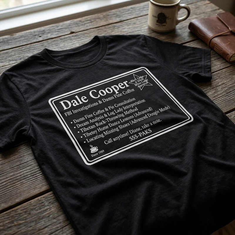 Special Agent Dale Cooper Services T-Shirt, Twin Peaks Tee Summer Unisex Loose and Breathable Cotton T-shirt Top