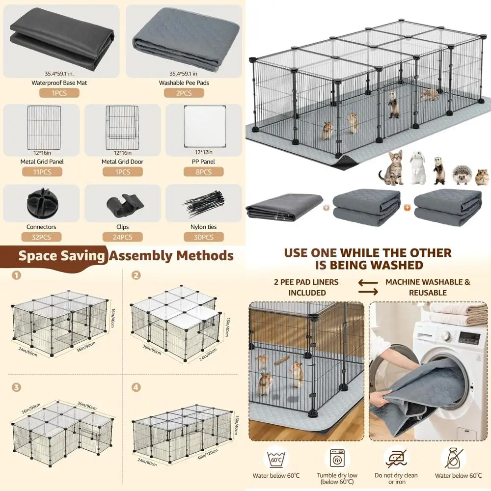 

Compact 20-Panel Animal Enclosure with Waterproof Mat & 2 Washable Pads for Small Pets, Suitable for Guinea Pigs, Rabbits, and K
