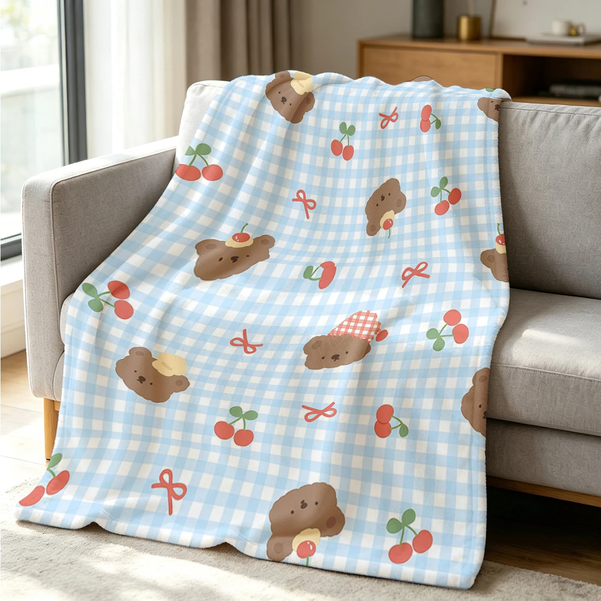 Berry Bear Flannel Blanket Warm Soft Halloween Christmas Couch Warm Cozy Decorative Decor Gift for All Season