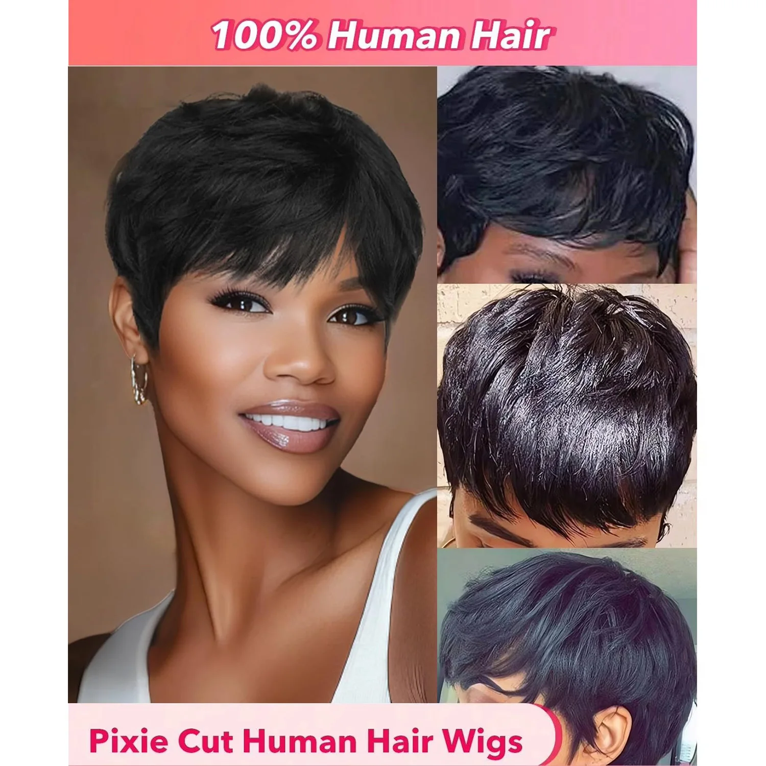 

Короткие прямые парики с стрижкой пикси из натуральных черных волн для женщин, машинное производство, парики из 100% человеческих волос, дешевые доступные волосы, ежедневное использование