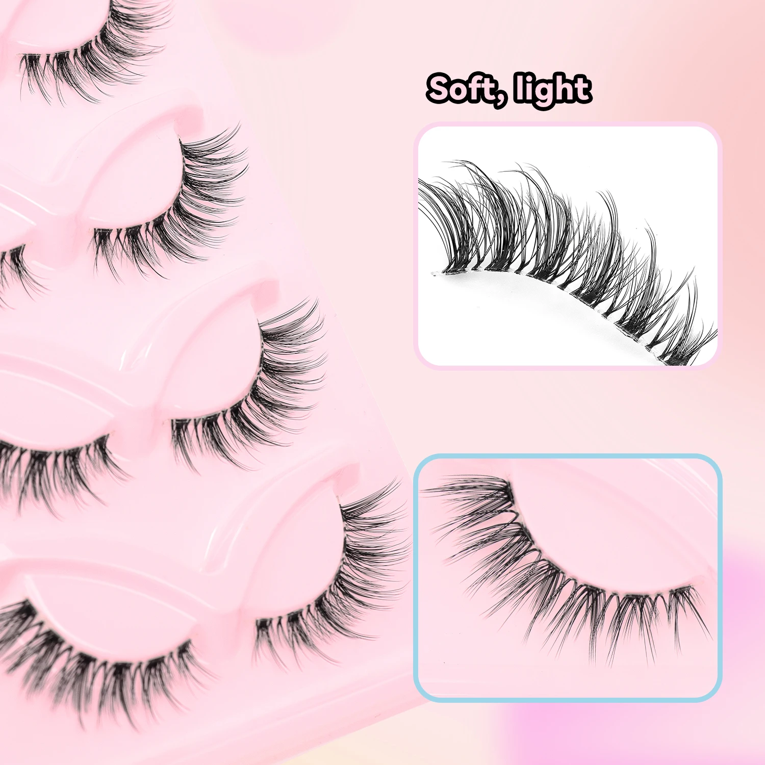 Natural Slender 5 Pairs of Transparent 3D Fluffy Curly Fish Tail Style False Lashes