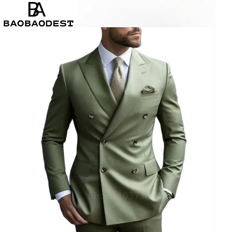 

2 Pieces Men Suits Set Fashion New Men's Formal Business/Wedding Groom Suits Peak Lapel Double Breasted Blazer Trouse