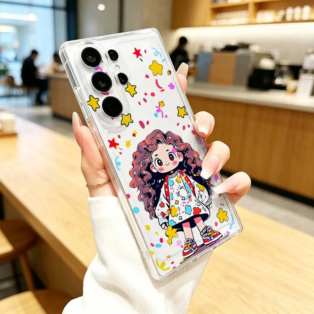 Stylish luxurious girl Phone Case For Samsung Galaxy S26 S25 S24 S23 S22 S21 S20 Ultra Plus FE Pro 5G Transparent Cover