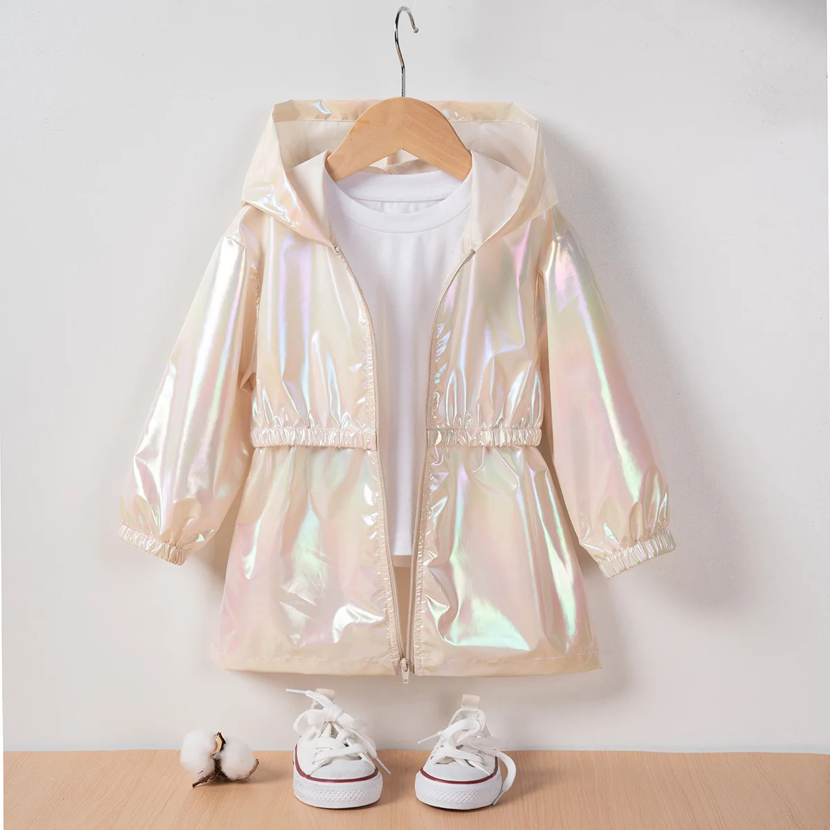 New Product Spring and Autumn Thin Coat for Girls Gradient Colorful Hooded Zipper Coat Sunscreen Coat