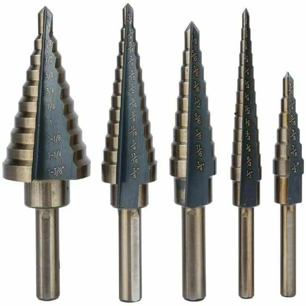 2022 quente 5pcs tep broca conjunto espiral de aço de alta velocidade para metal cone triângulo haste buraco broca de metal para diy amantes profissão