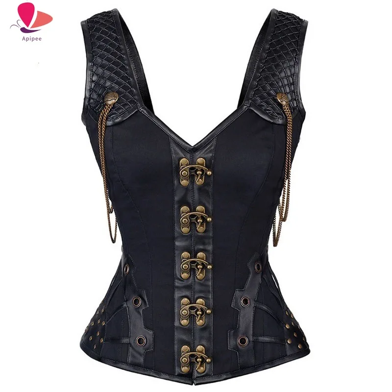 

APIPEE Waist Trainer Corsets Leather Steampunk Corselet Gothic Clothing Waist Trainer Lingerie Slimming Party Corsets Bustiers