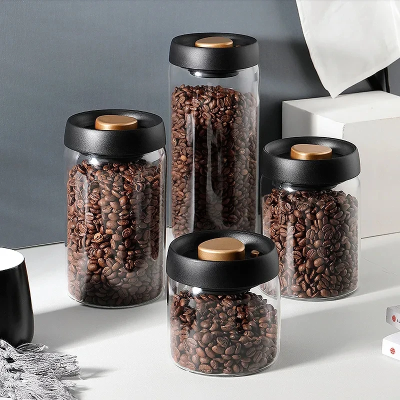 Borosilicate Glass Kitchen Storage Jars, Coffee Canisters with Airtight Lid Seal, Food Storage Containers Tea, Sugar, Candy