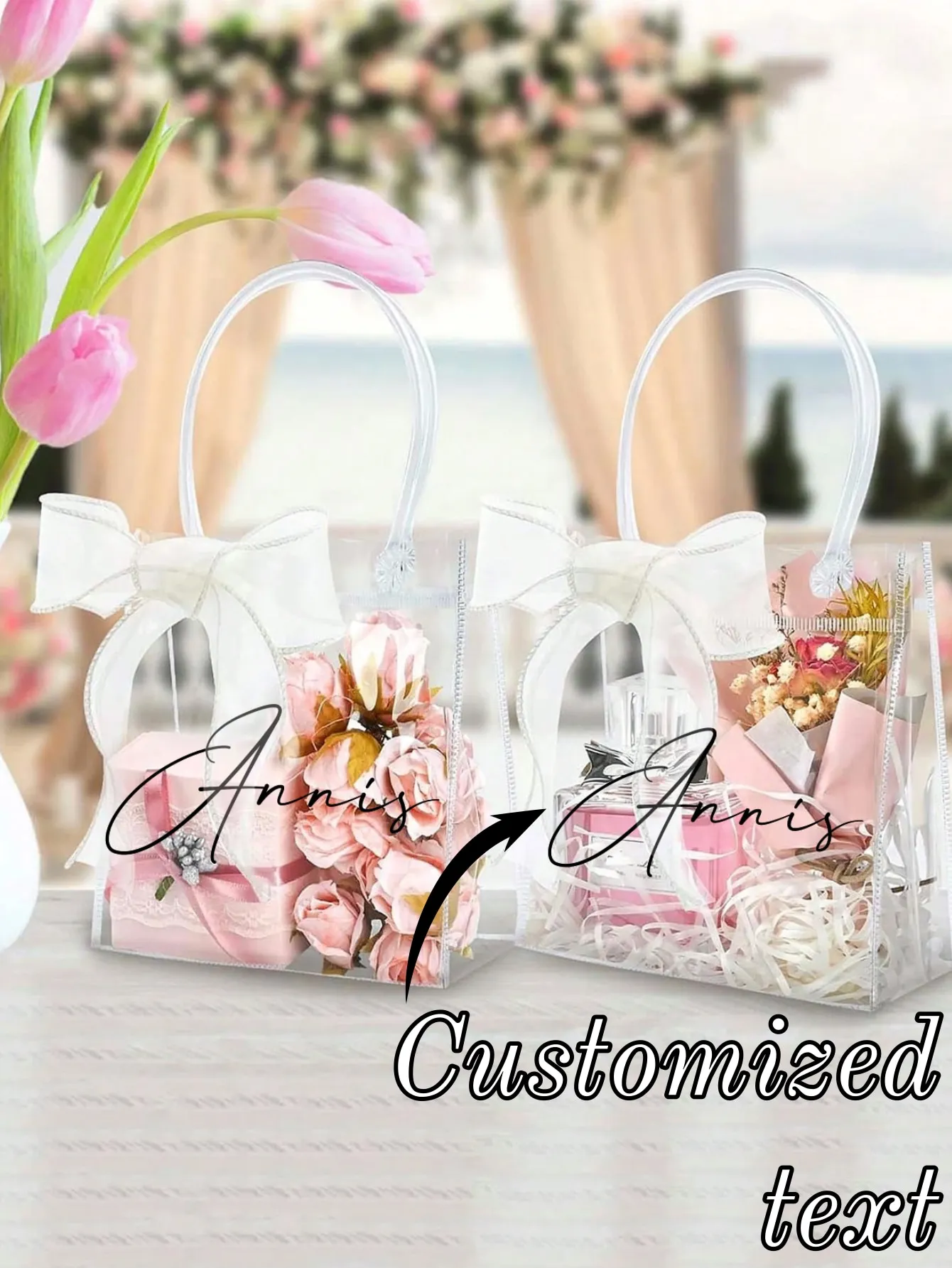 1pc Custom Proposal Gift Bag With Handle Bridesmaid Groomsmen Bachelor Party Gift Valentine Birthday Transparent Custom Gift Bag