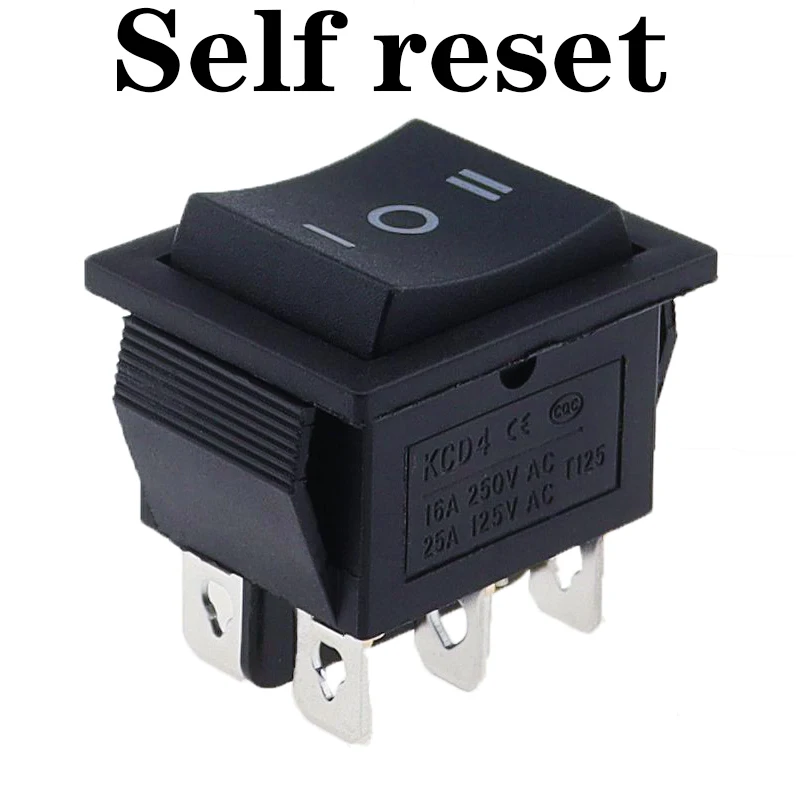 1PCS KCD4 25X31mm Schwarz Rocker Schalter 6 Pin 3 Position ON-OFF-ON Doppel Reset/Latch Schalter 16A 250V 20A 25A 125VAC