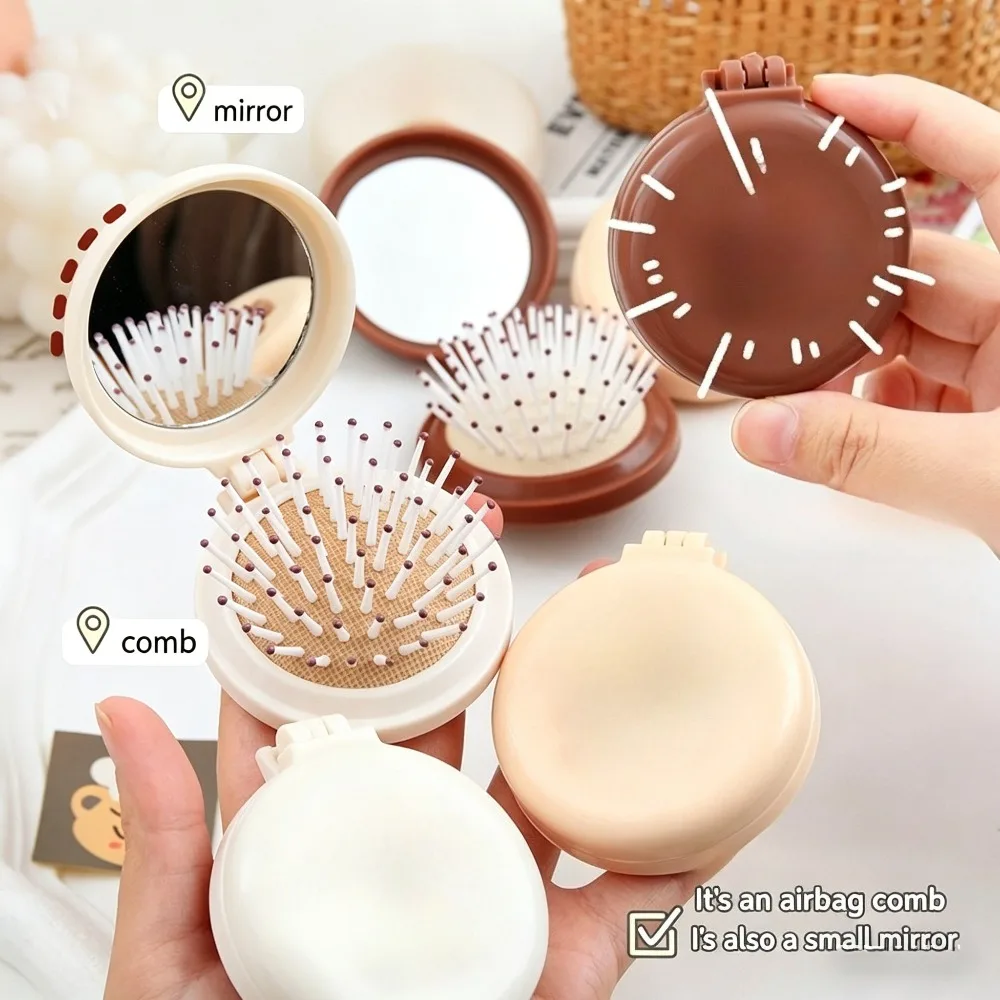 Mini Folding Head Massager Mirror Anti-static Styling Accessories Portable Travel Hair Brush Comb Special for Real Hair Wigs
