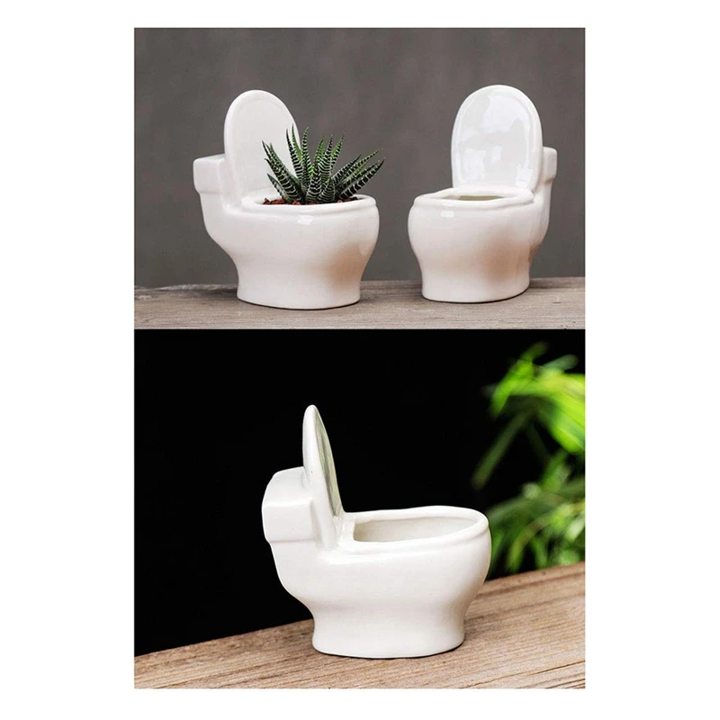 White Ceramic Toilet Plant Pot/Bonsai Pot/Flower Pot/Succulent Planter Perfect Gifts For Women, Mom Or Birthdays, Easy To Use