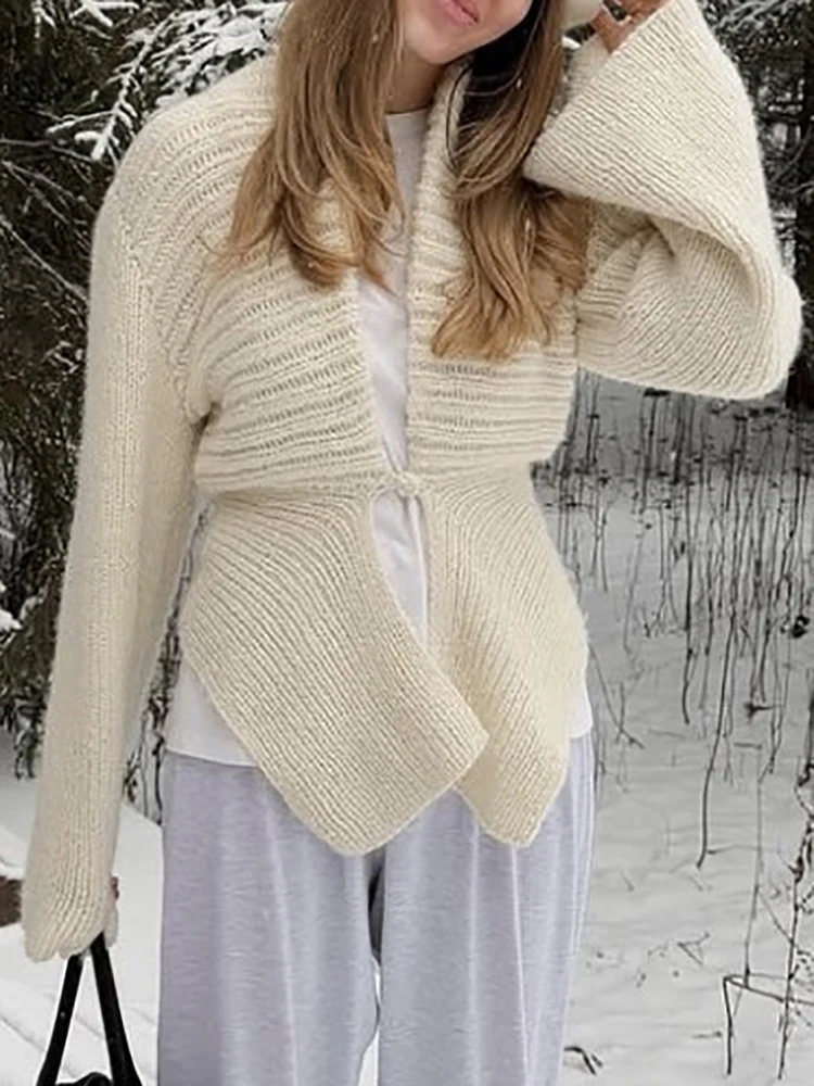 

Autumn Winter Simple Solid Color Long Sleeved Sweater Casual Street Wear Hollow Casual Sweater Ladies Sexy Deep V Slim Knit Top