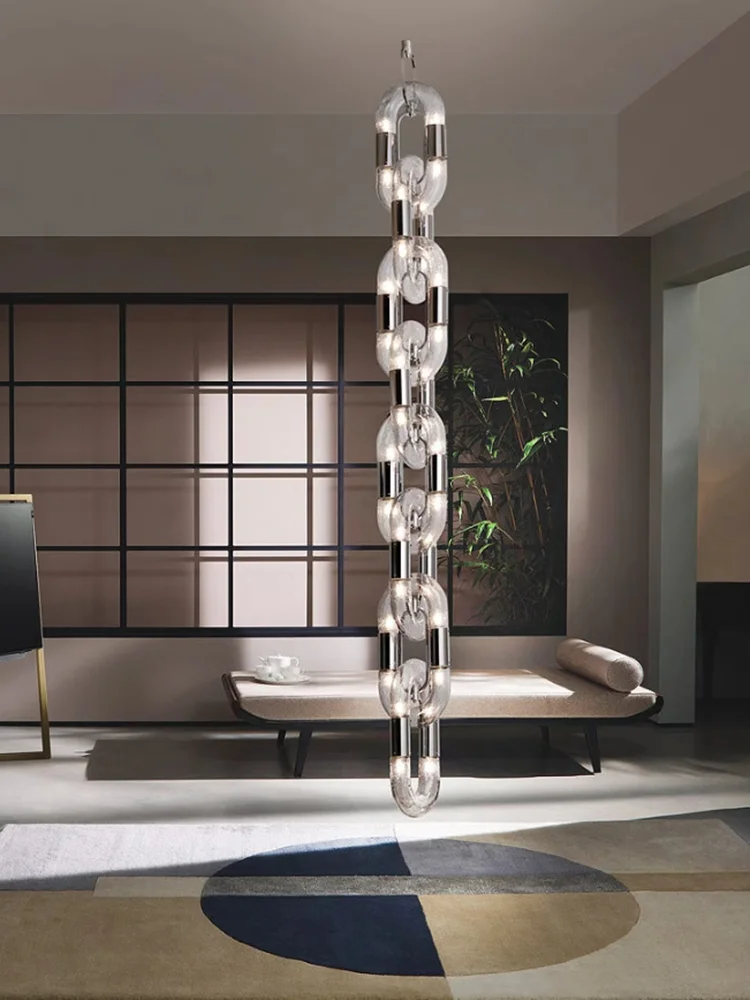 Nordic Designer Chain Hanging Lamps Home Decoration Light Luxury Gold/Chrome Chandelier Bedroom Bedside Stairs Dimmable Lighting