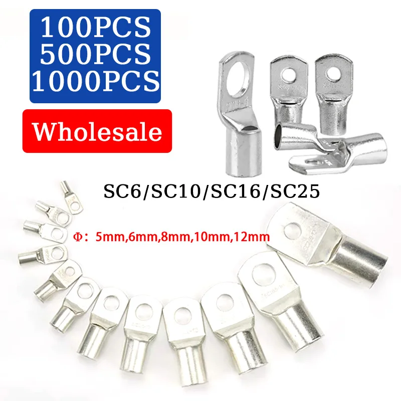 Bare Copper Wire Lugs Ring Connector SC Cold Pressed Crimp Terminal SC6-5 SC6-6 SC6-8 SC10-6 SC10-8 SC16-6 SC16-8 SC25-6