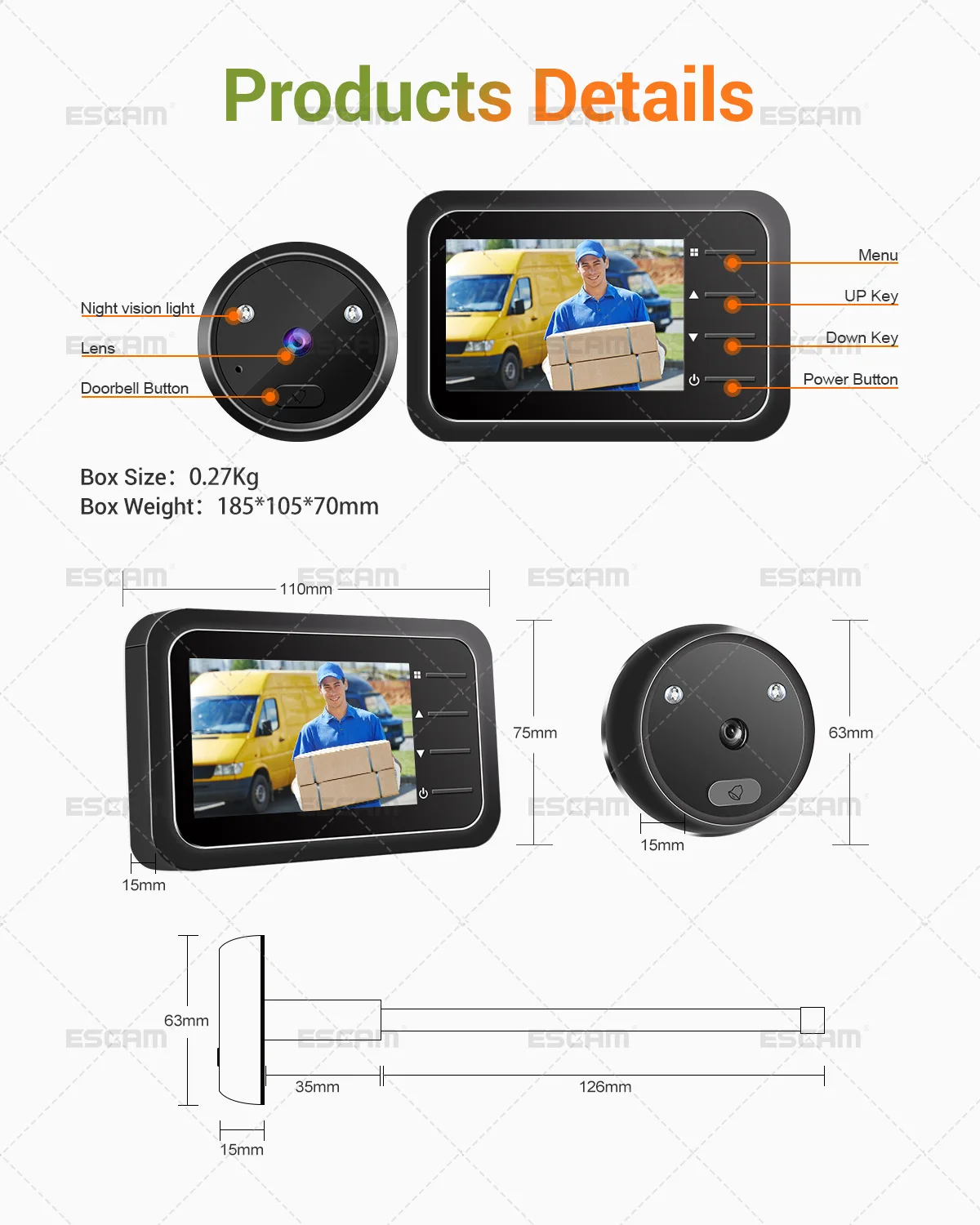 Imagem -05 - Digital Cat Eye Doorbell 2.4 Polegada Screen Wide Angle Suporte 32g Card 720p Pode Tirar Fotos e Vídeos